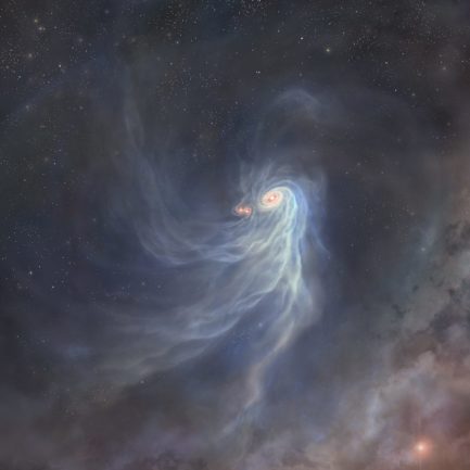 Artist representation of the triple protostars, IRAS 04239+2436.