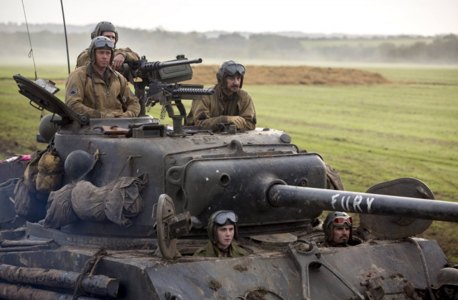 Brad Pitt plays the commander of a five-man crew in a U.S. Sherman tank near the end of World War II in the film &quot;Fury&quot;. Credit: Courtesy Sony Pictures Entertainment
