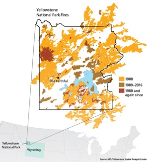 Map of Yellowstone Wildfires