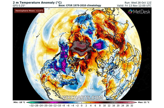 Arctic temperature forecast - WXCHARTS.COM