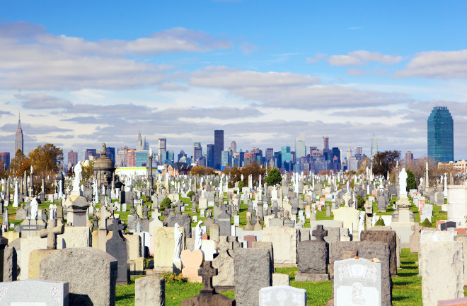 Midtown Manhattan Skyline and Calvary Cemetery