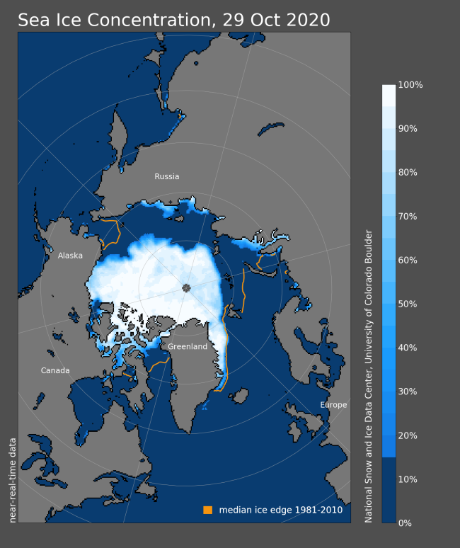 Arctic Sea Ice Concentration on Oct. 29, 2020