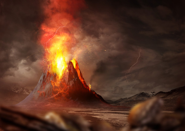 massive volcanic eruption with smoke - shutterstock
