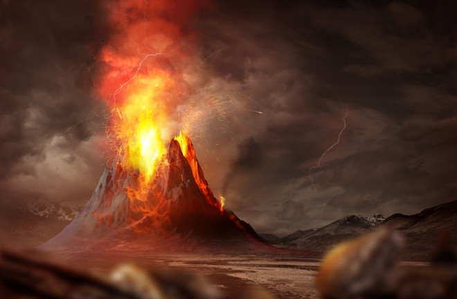 massive volcanic eruption with smoke - shutterstock