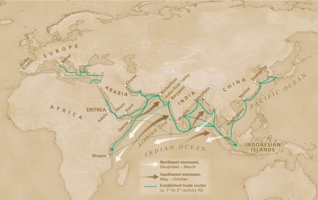 harta rutelor comerciale antice din Oceanul Indian - descoperiți