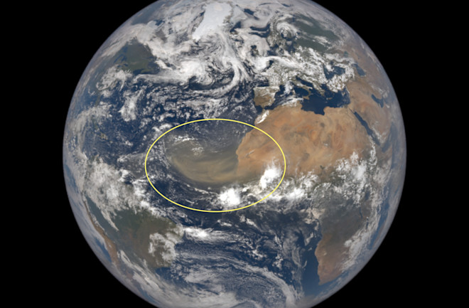 Giant Saharan Dust Cloud Blowing Over The Atlantic Is Visible From A Million Miles Away In Space Discover Magazine Nasa June 2022 African Dust Map