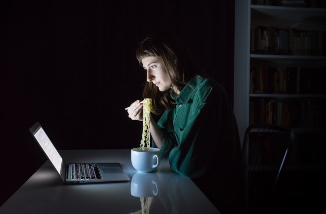 Eating Ramen Noodles Late At Night Computer - Shutterstock