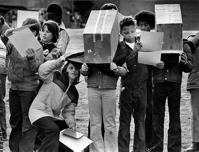 solar eclipse Denver 1979 students boxes