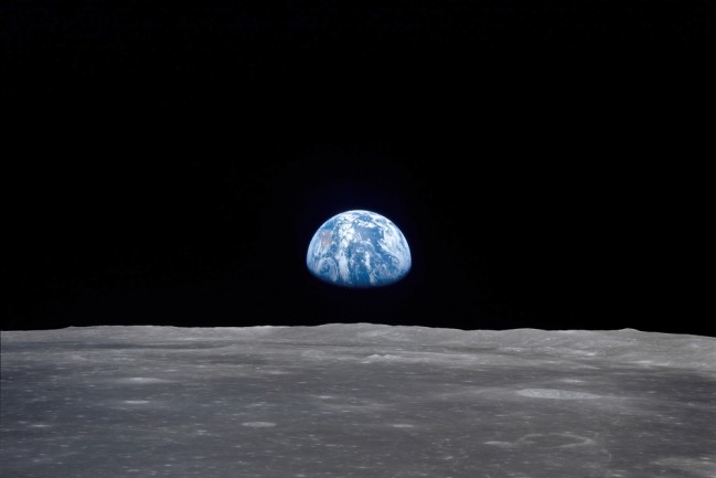 This view of Earth rising over the Moon's horizon was taken from the Apollo 11 spacecraft