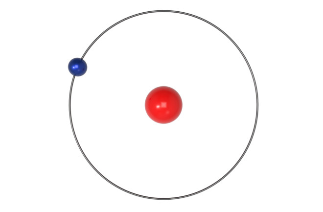 Hydrogen Atom Bohr model with proton and electron.