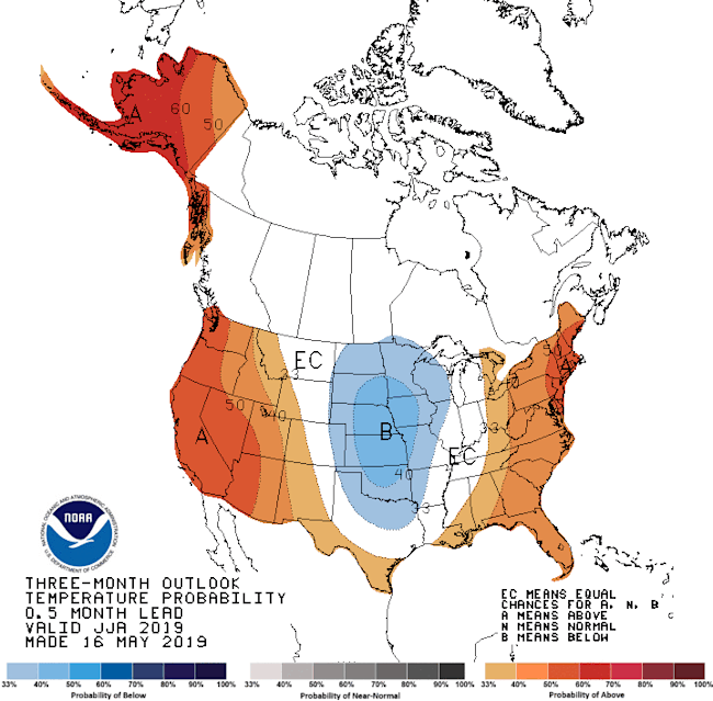 Temperature Map, Jun-Aug 2019 - NOAA