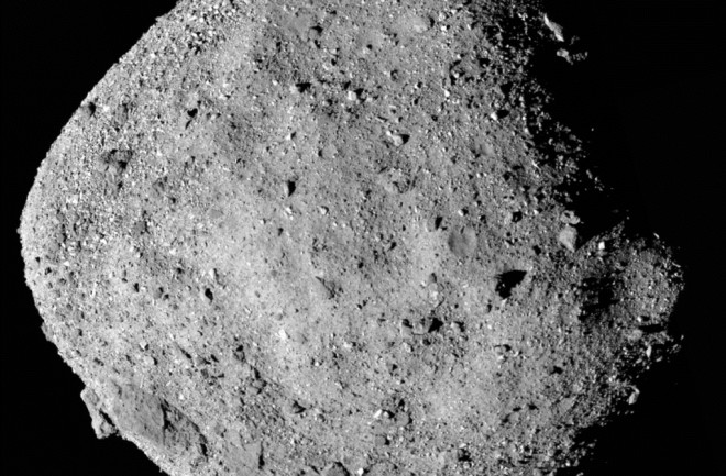 This mosaic image of asteroid Bennu is composed of 12 PolyCam images collected on Dec. 2 by the OSIRIS-REx spacecraft from a range of 15 miles (24 kilometers). The image was obtained at a 50° phase angle between the spacecraft, asteroid and the Sun, and in it, Bennu spans approximately 1,500 pixels in the camera’s field of view.