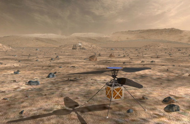 illustration of a tiny helicopter on Mars