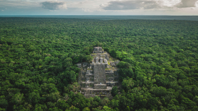 Aerial view of Calakmul in Campeche, Mexico