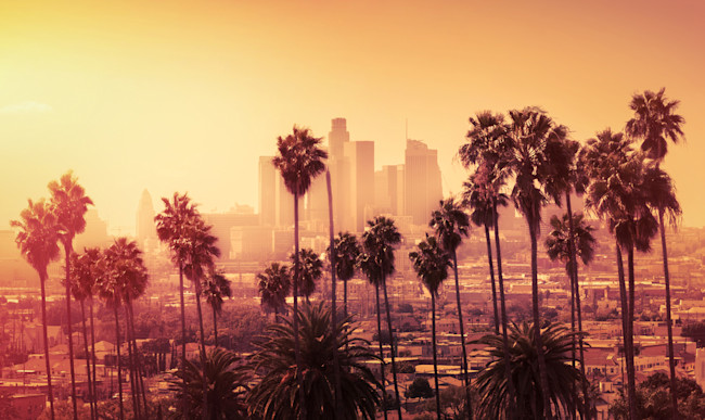 Los Angeles sunset pollution palm trees - shutterstock