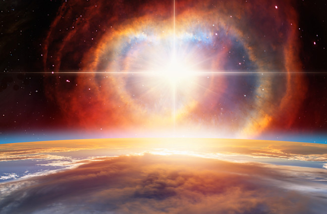 Supernova over planet