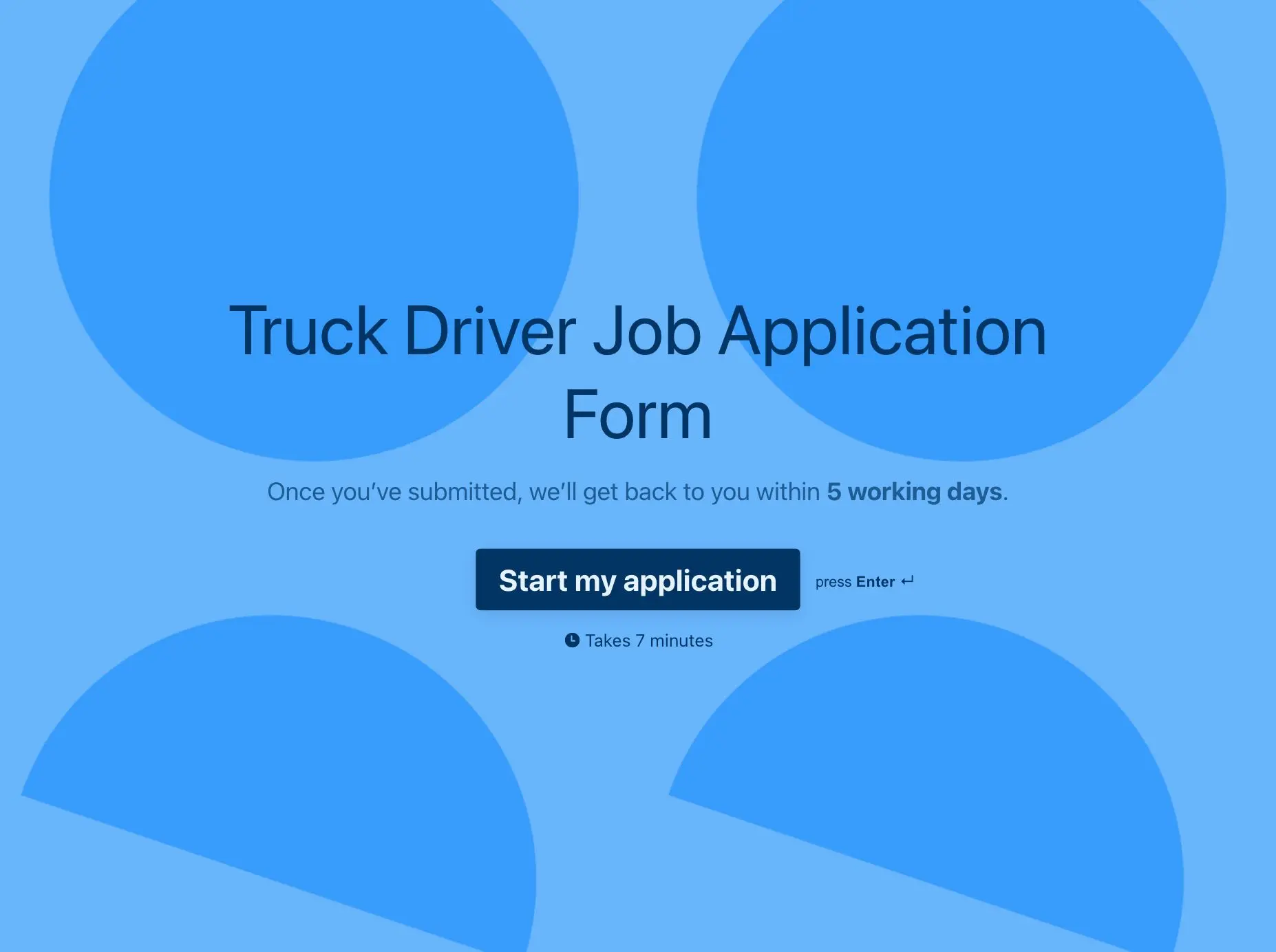 Truck driver job application form template Hero