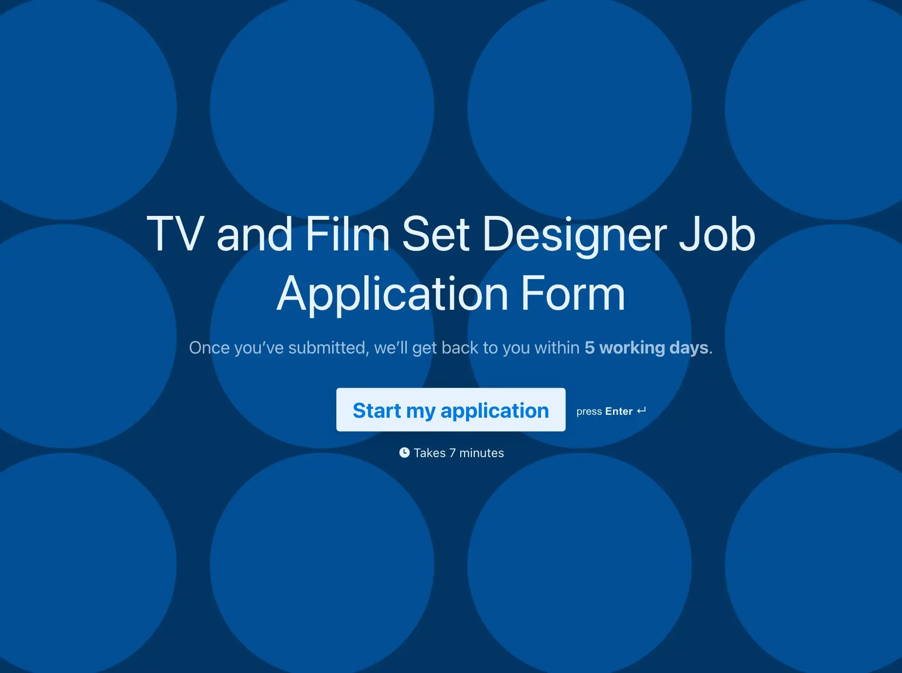 TV and Film Set Designer Job Application Form Template Hero