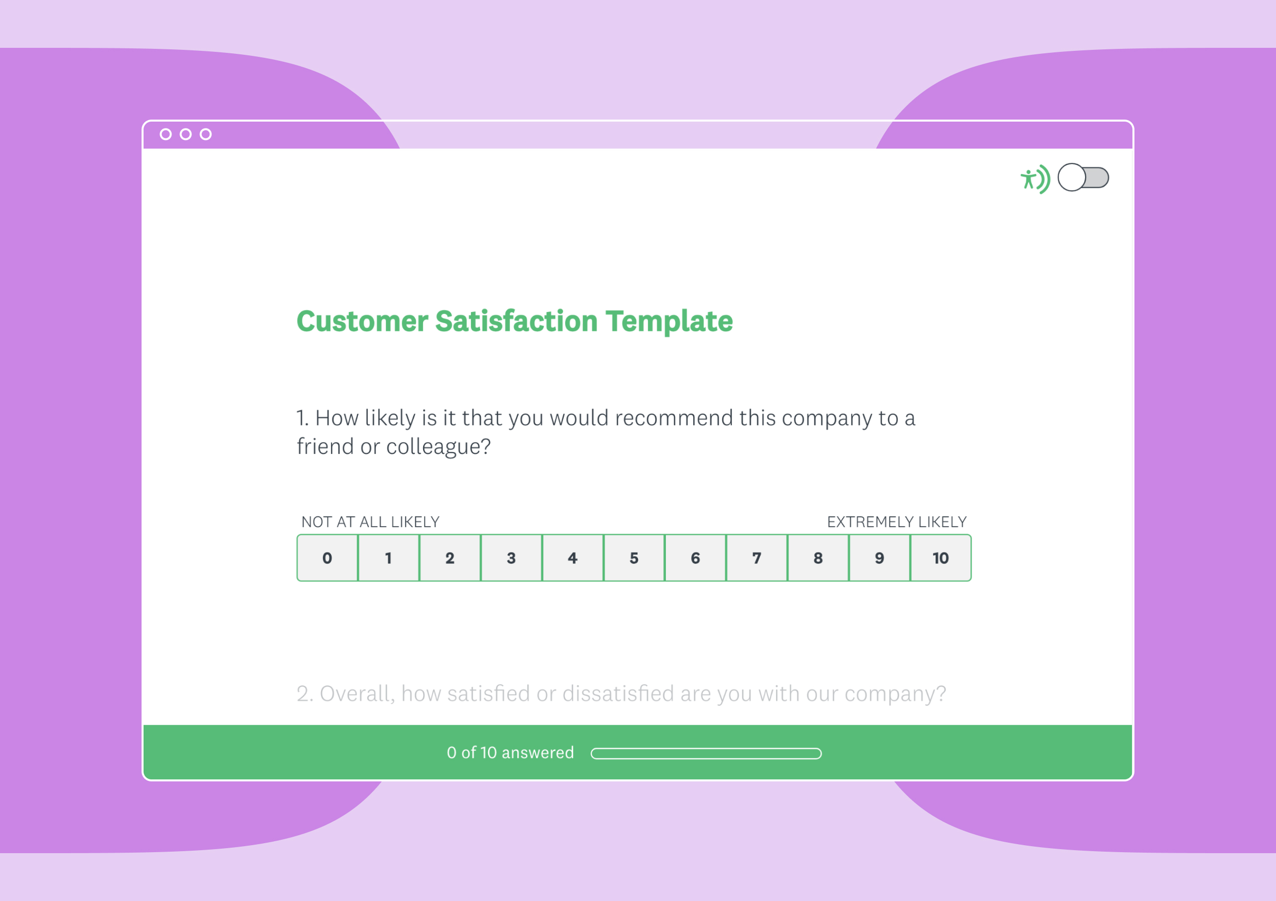 Example customer feedback question on SurveyMonkey.