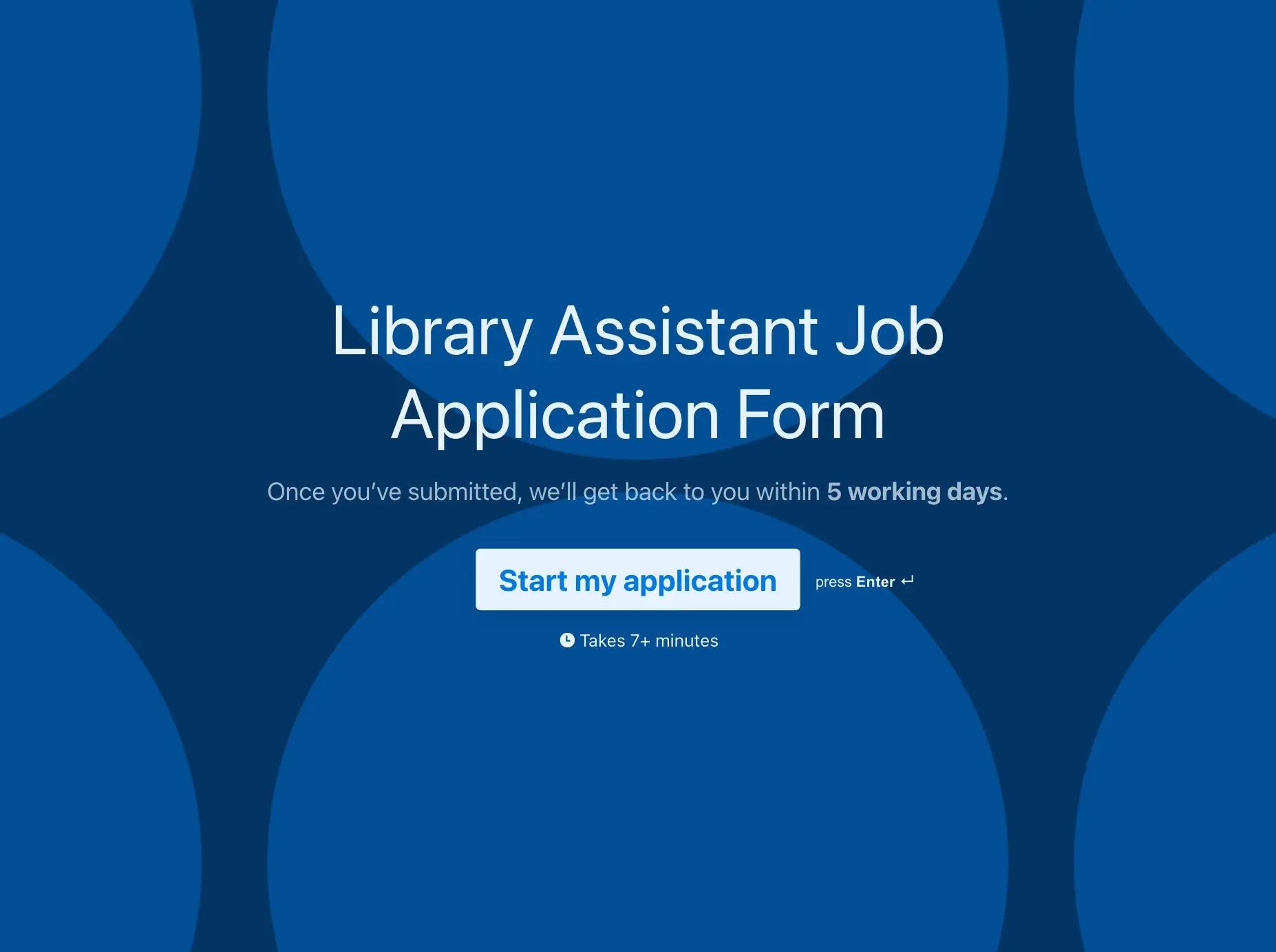Library assistant job application form template Hero