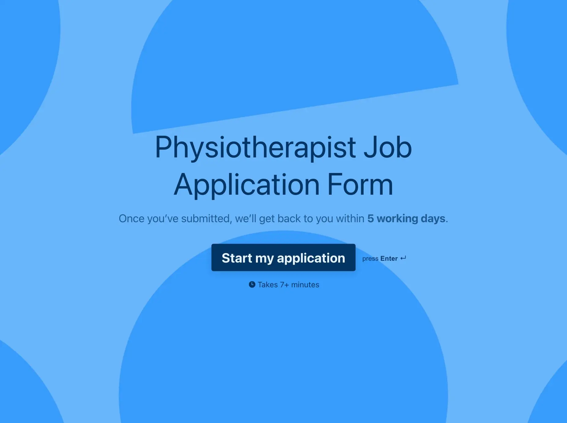 Physiotherapist Job Application Form Template Hero