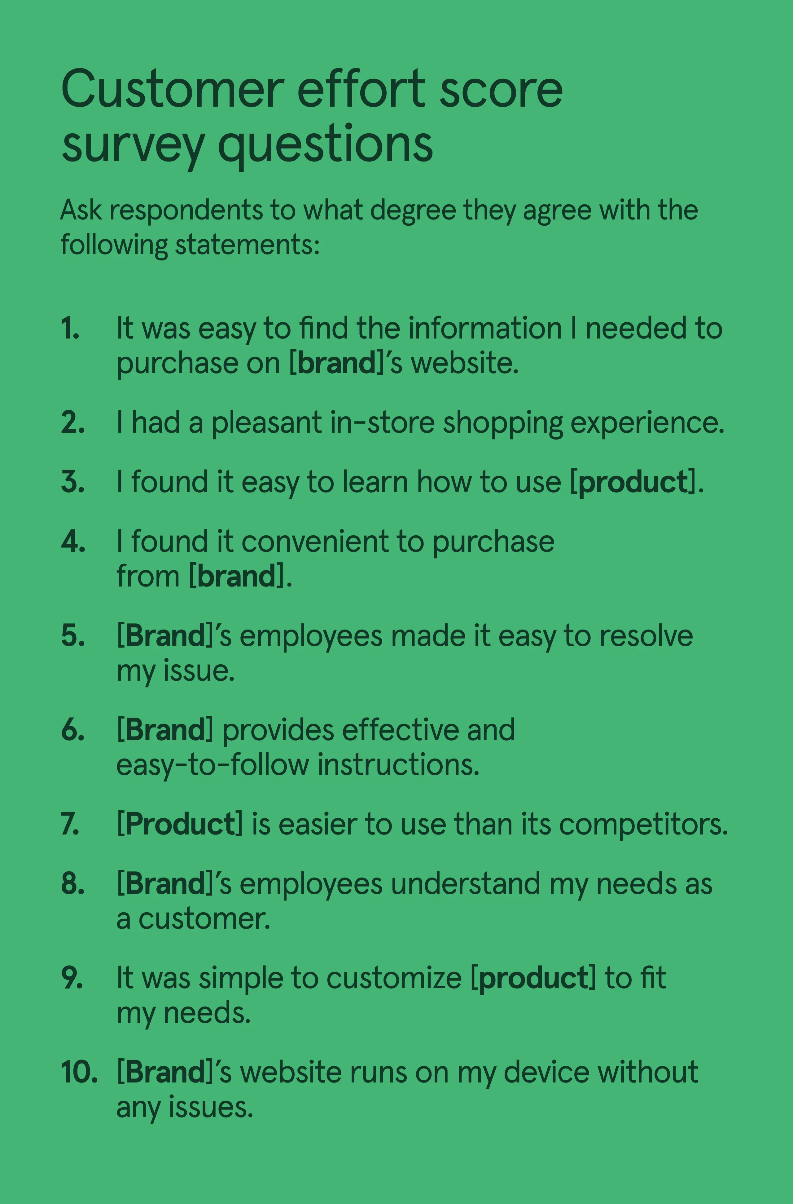 List of 10 customer effort score survey question examples.