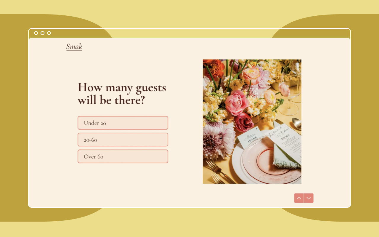 Screenshot of Typeform’s design capabilities on a neutral background with an image of a floral arrangement on a table.