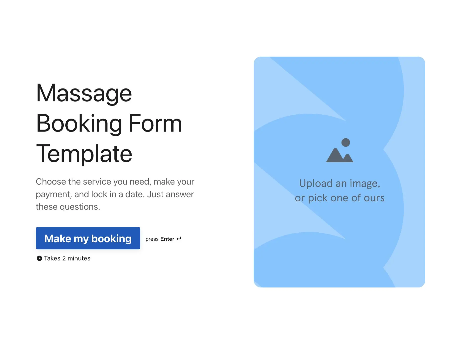 Massage booking form template Hero