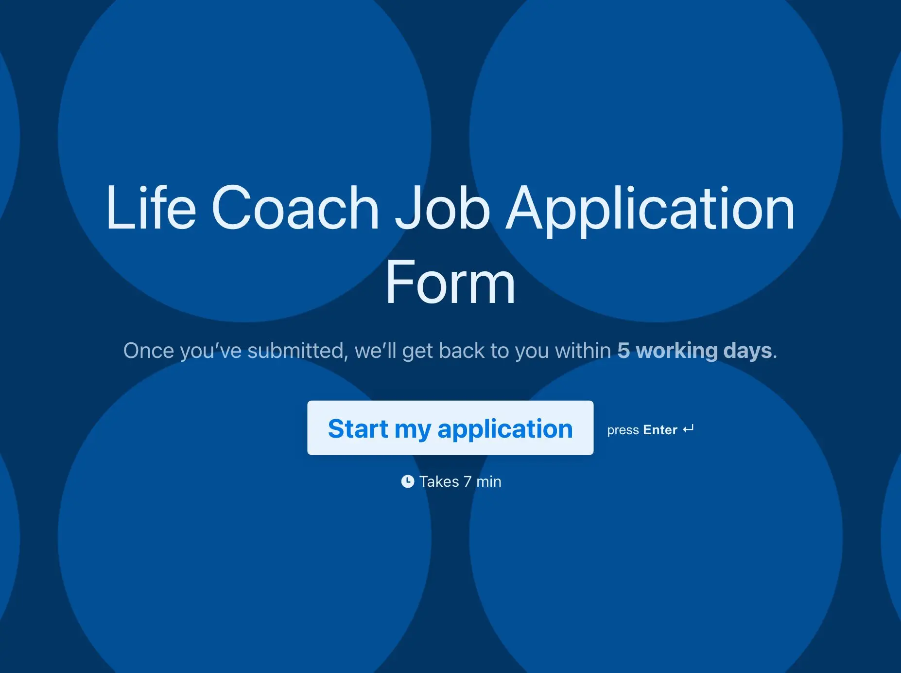 Life Coach Job Application Form Template Hero