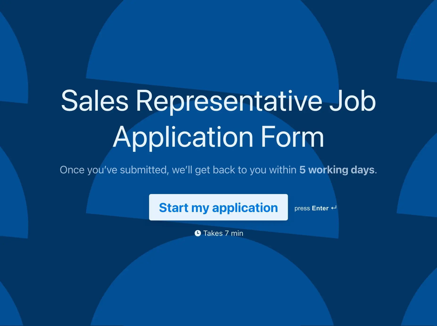 Sales representative job application form template Hero