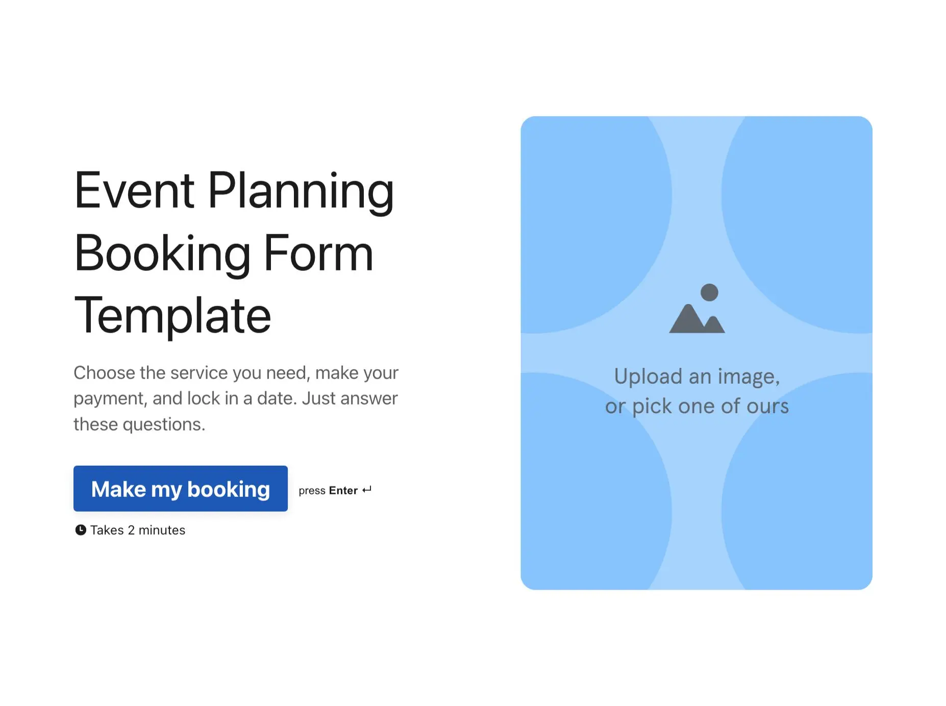 Event Planning Booking Form Template Hero