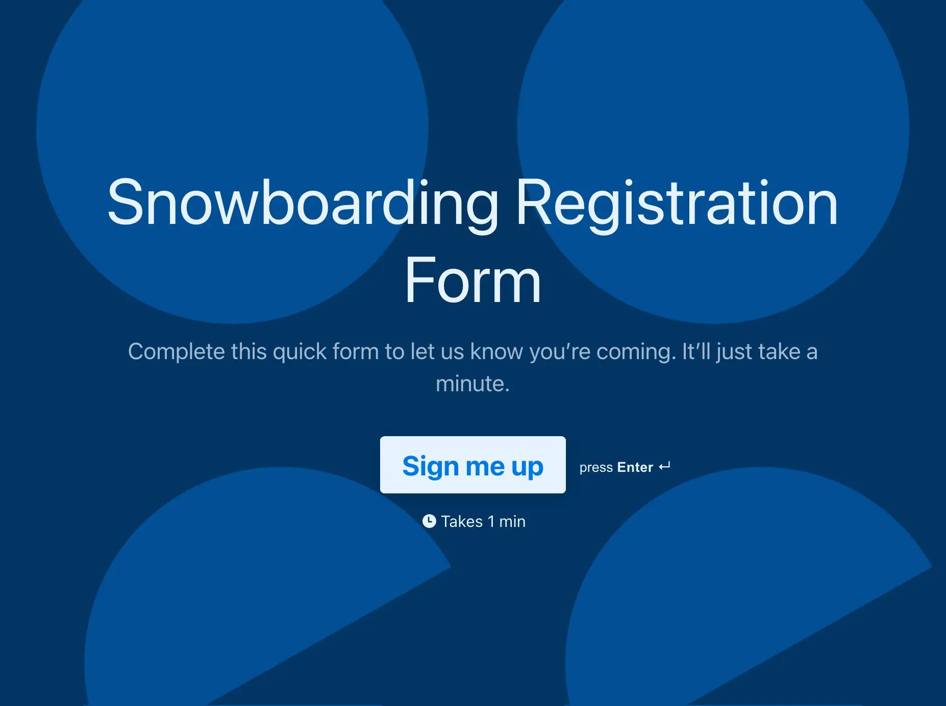 Snowboarding Registration Form Template Hero