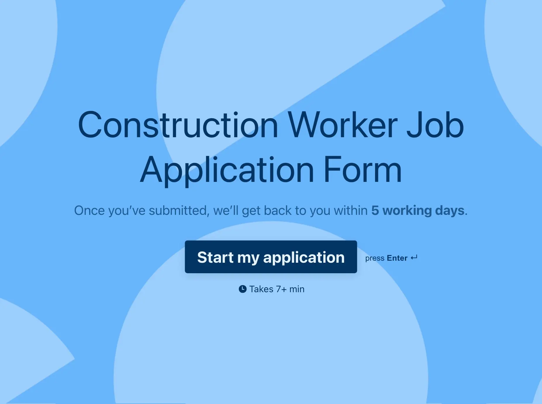 Construction worker job application form template Hero