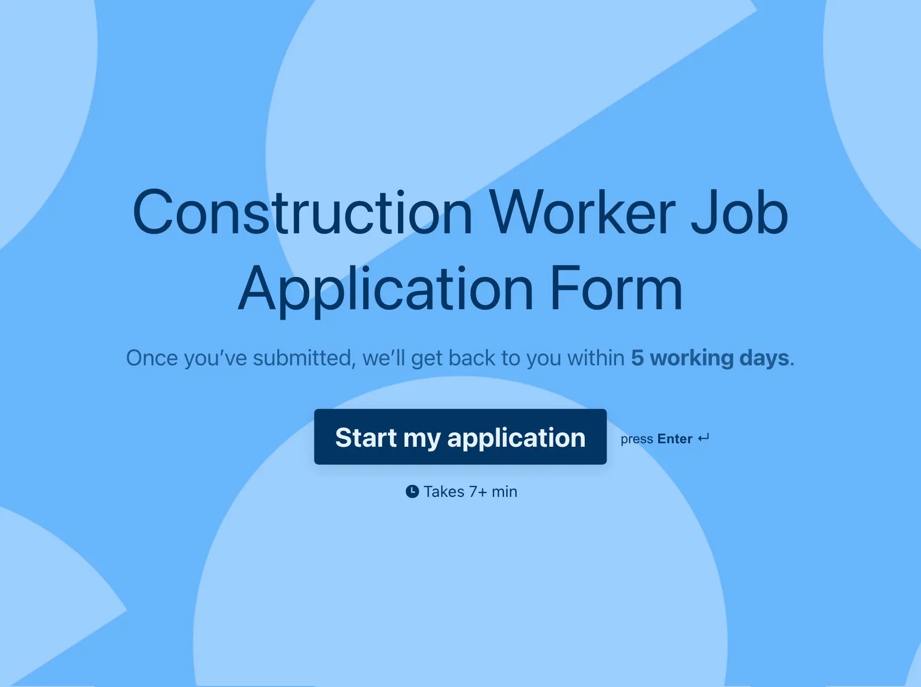Construction Worker Job Application Form Template Hero