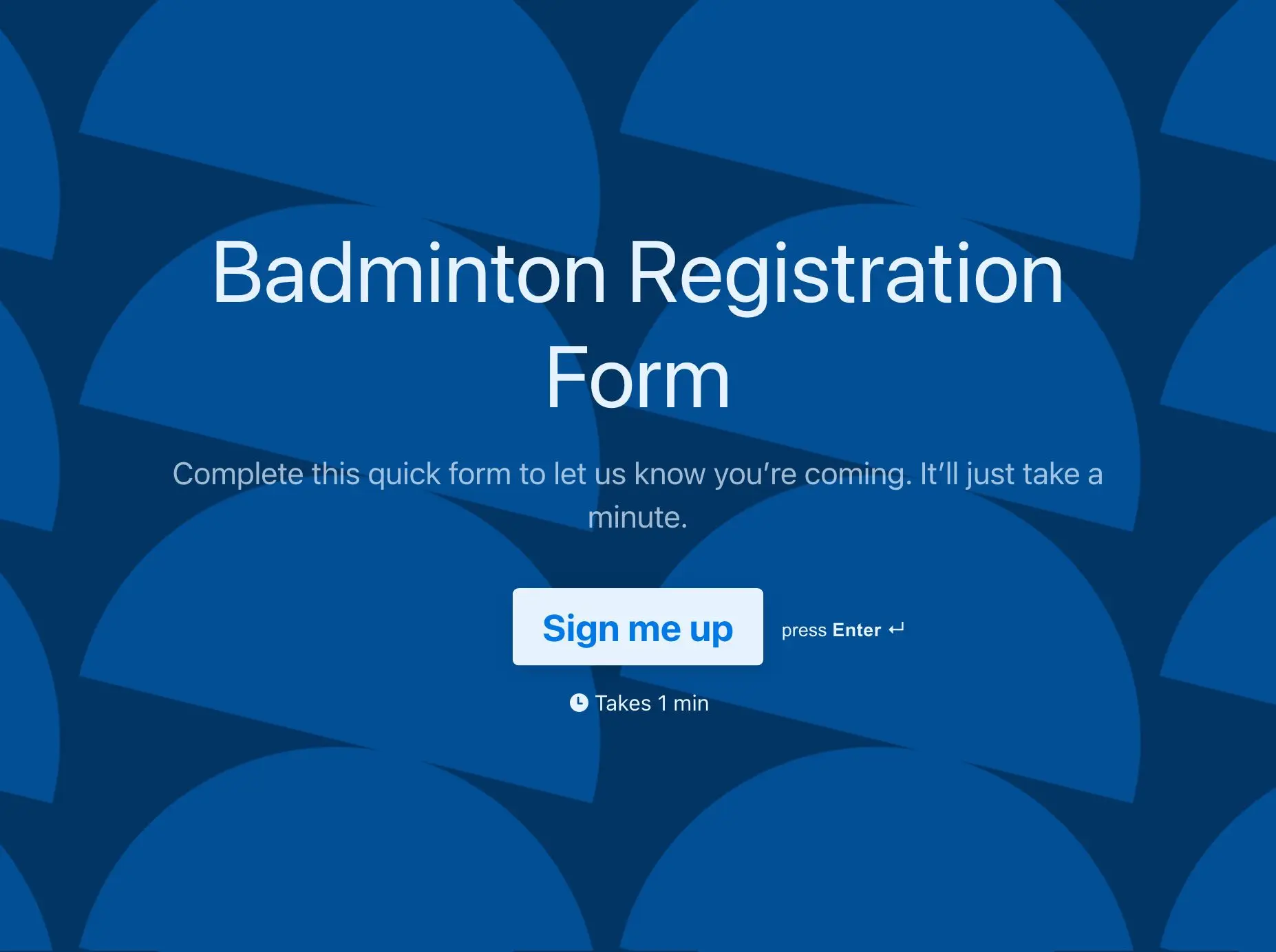 Badminton registration form template Hero