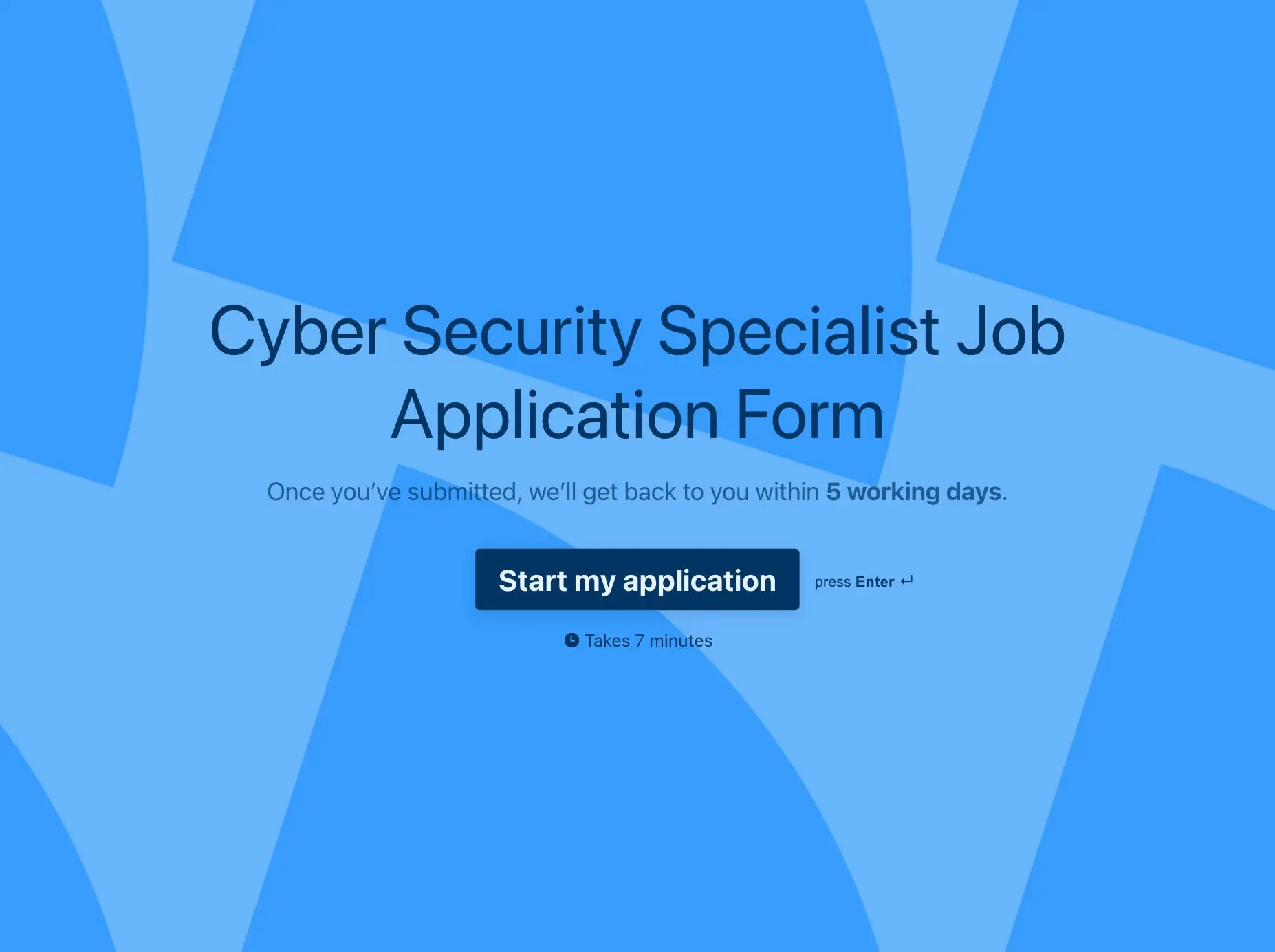 Cyber security specialist job application form template Hero