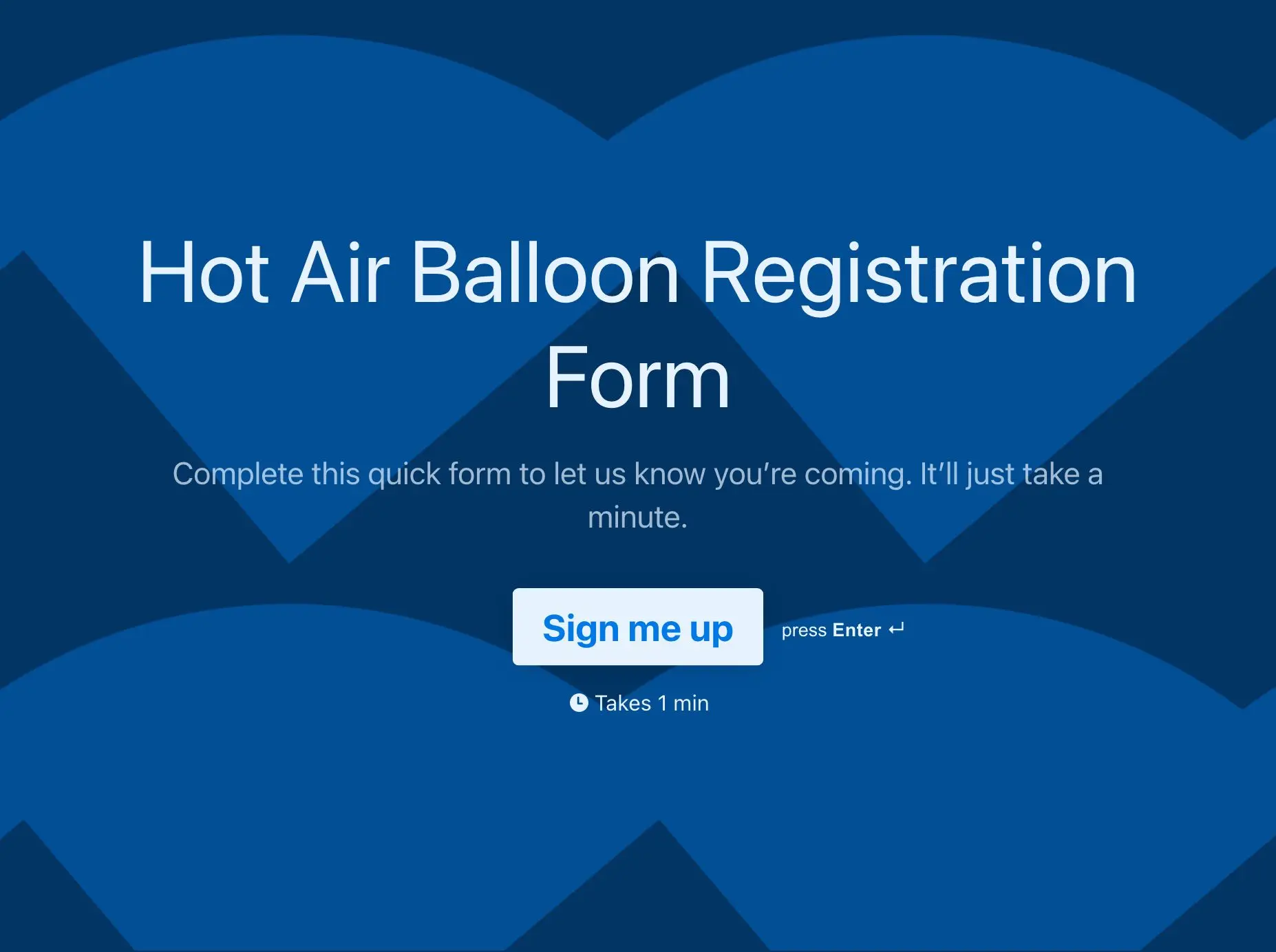 Hot air balloon registration form template Hero