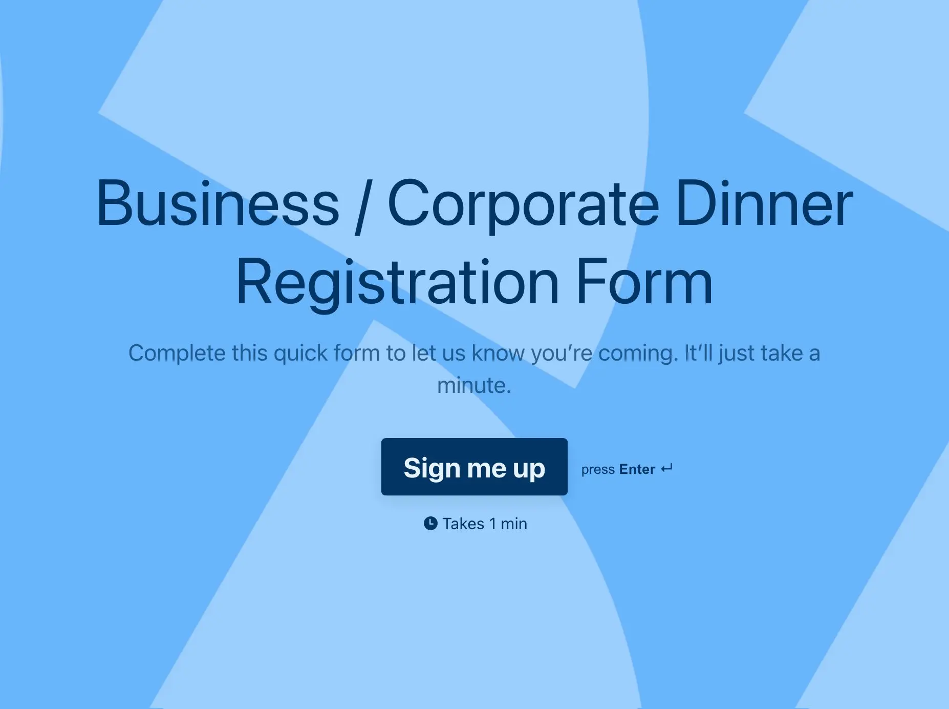 Business / Corporate Dinner Registration Form Template Hero