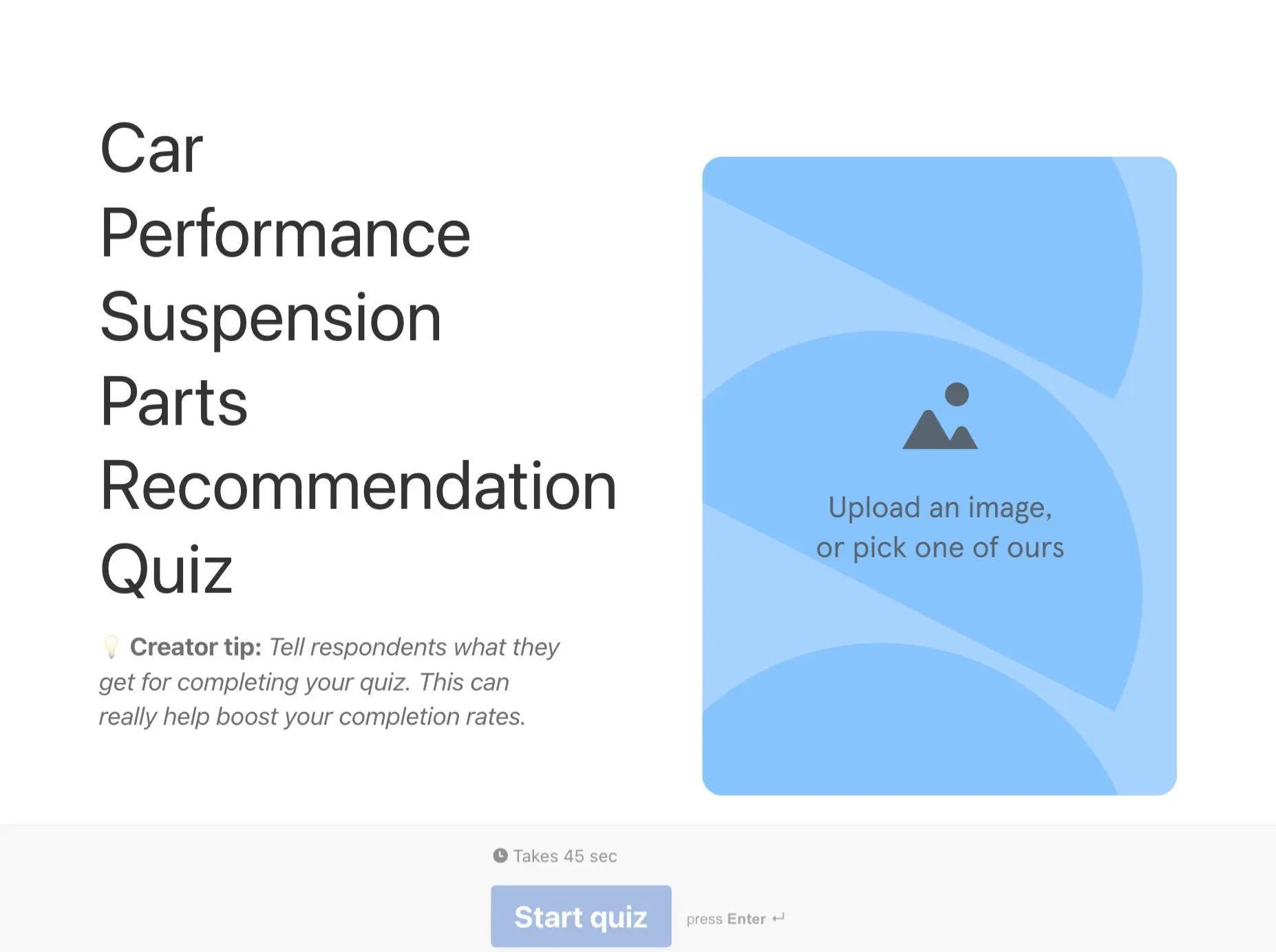 Car Performance Suspension Parts Recommendation Quiz Template Hero