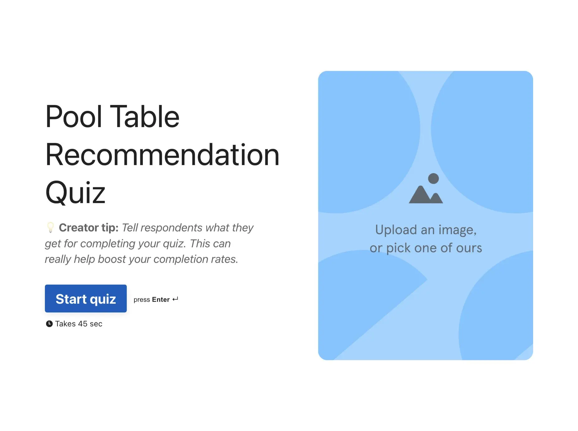 Pool Table Recommendation Quiz Template Hero