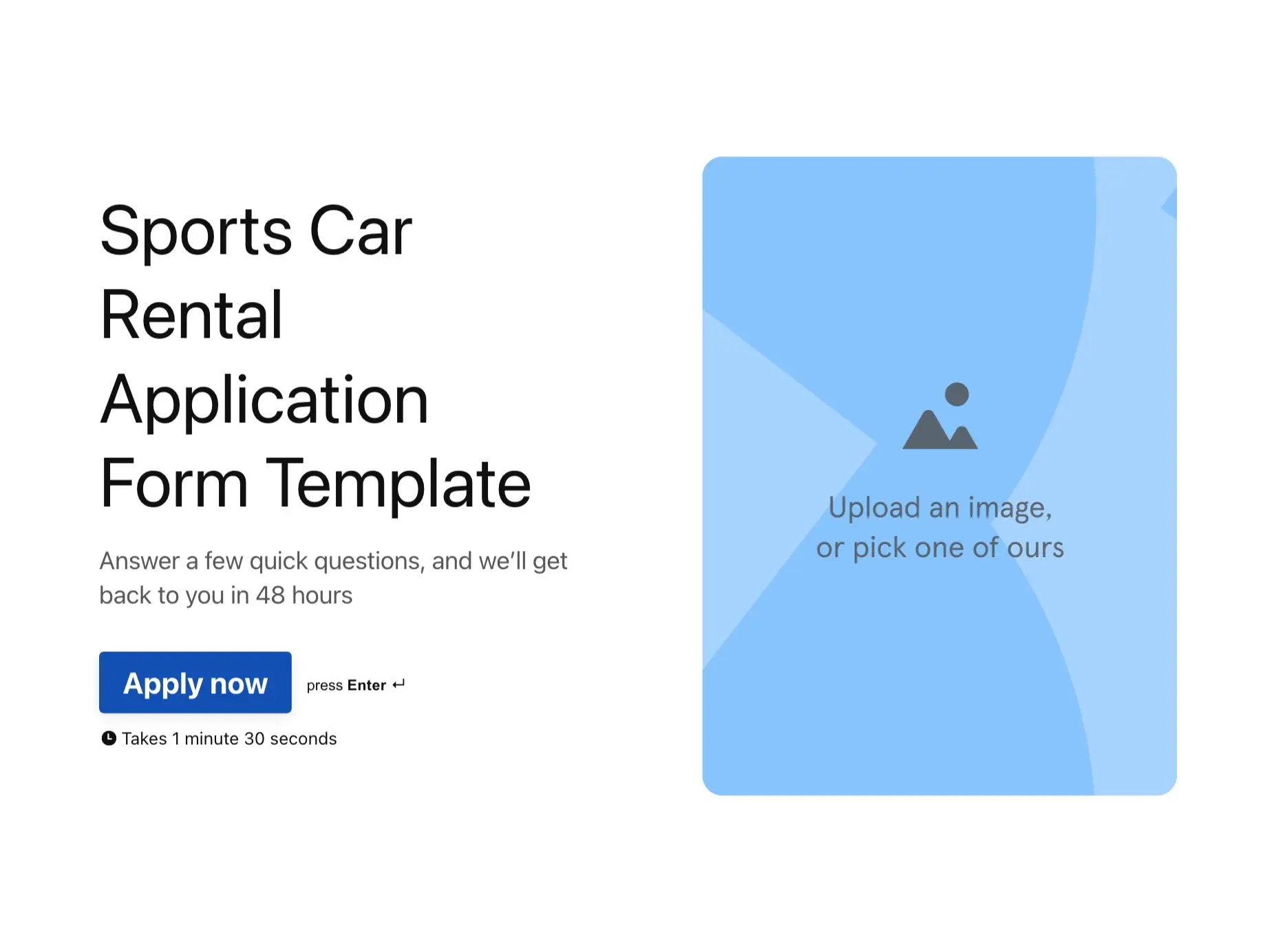 Sports Car Rental Application Form Template Hero