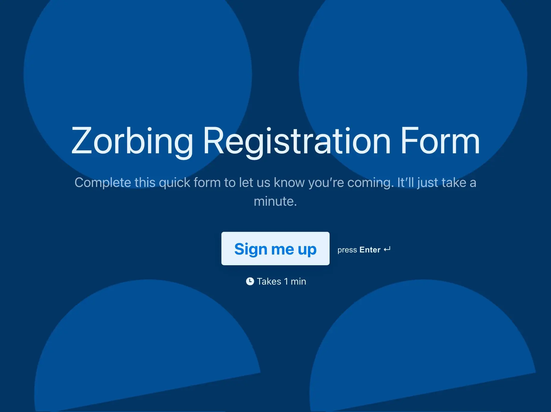 Zorbing Registration Form Template Hero