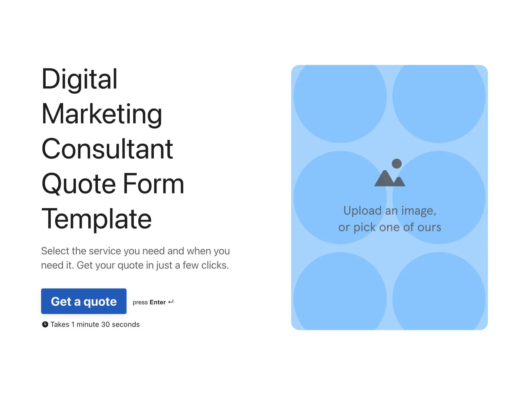 Digital marketing consultant quote form template Hero