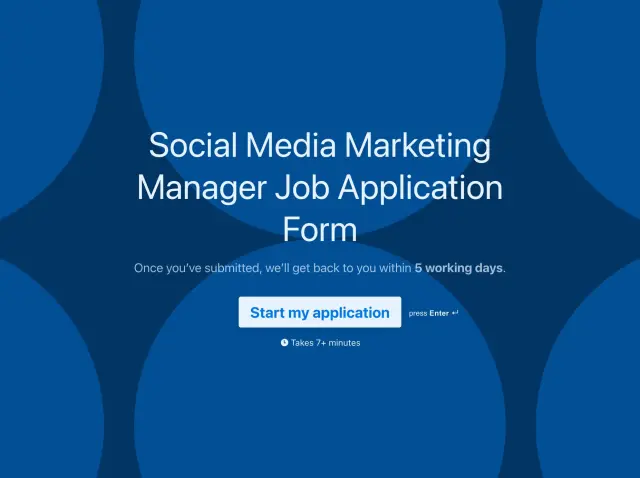 Social media marketing manager job application form template Hero