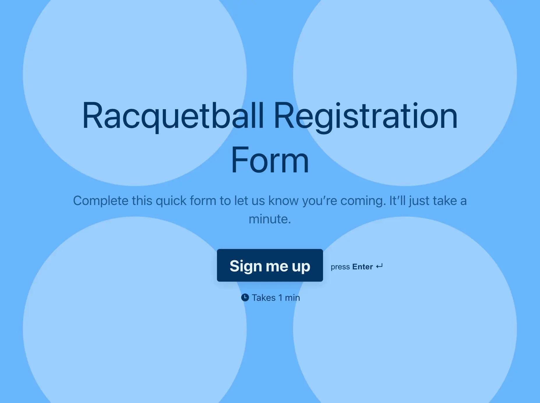 Racquetball Registration Form Template Hero