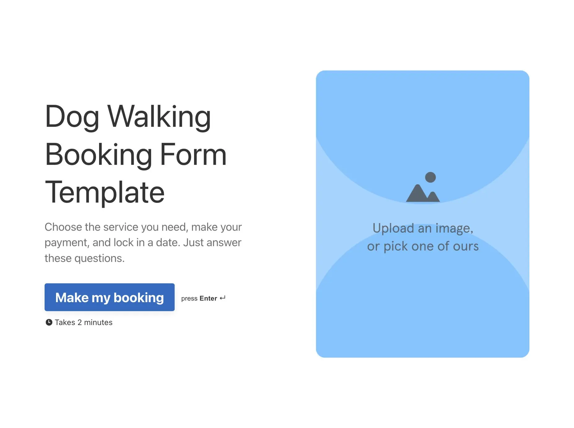 Dog walking booking form template Hero
