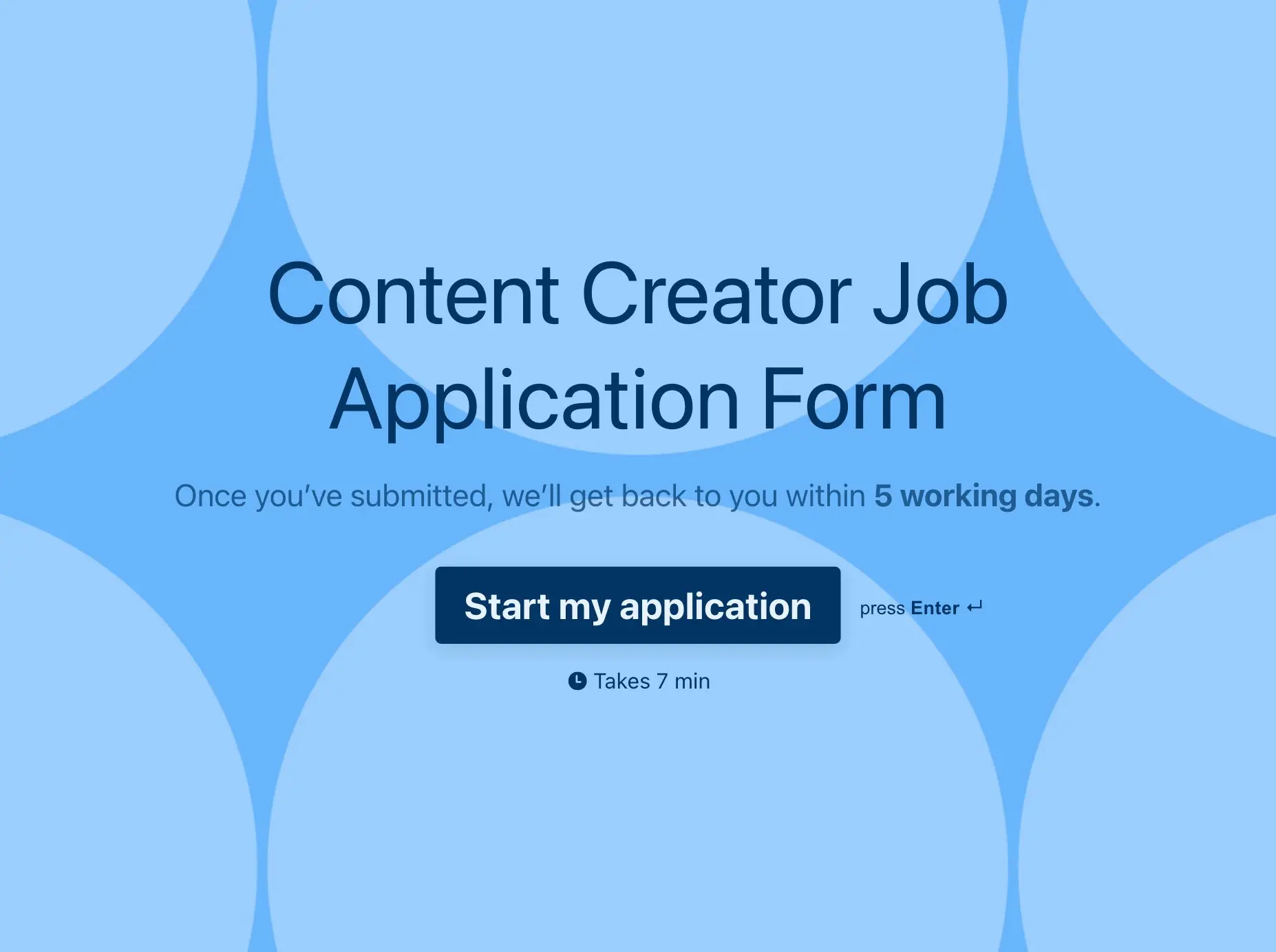 Content creator job application form template Hero