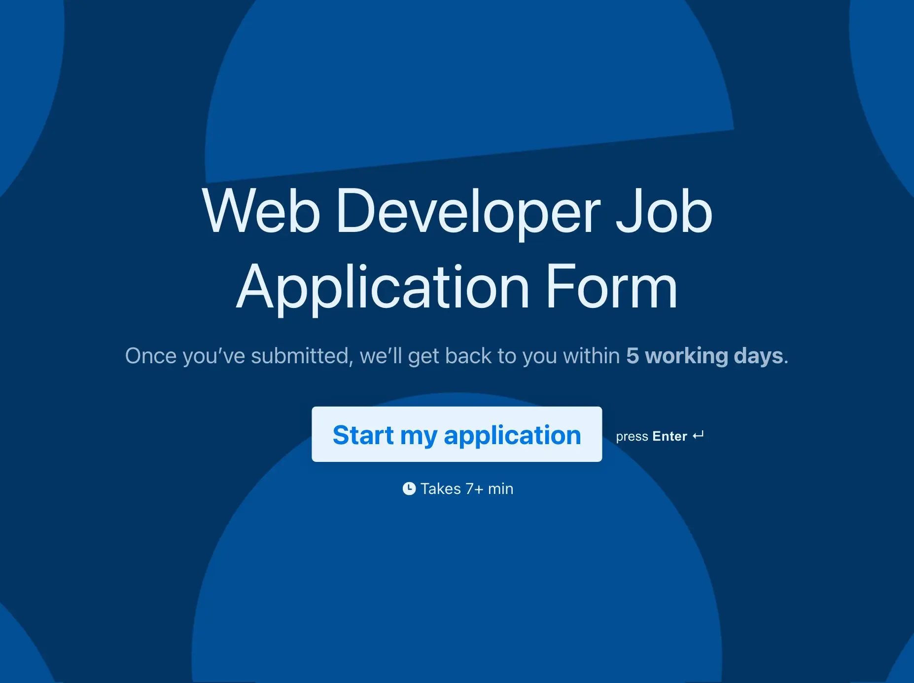 Web Developer Job Application Form Template Hero