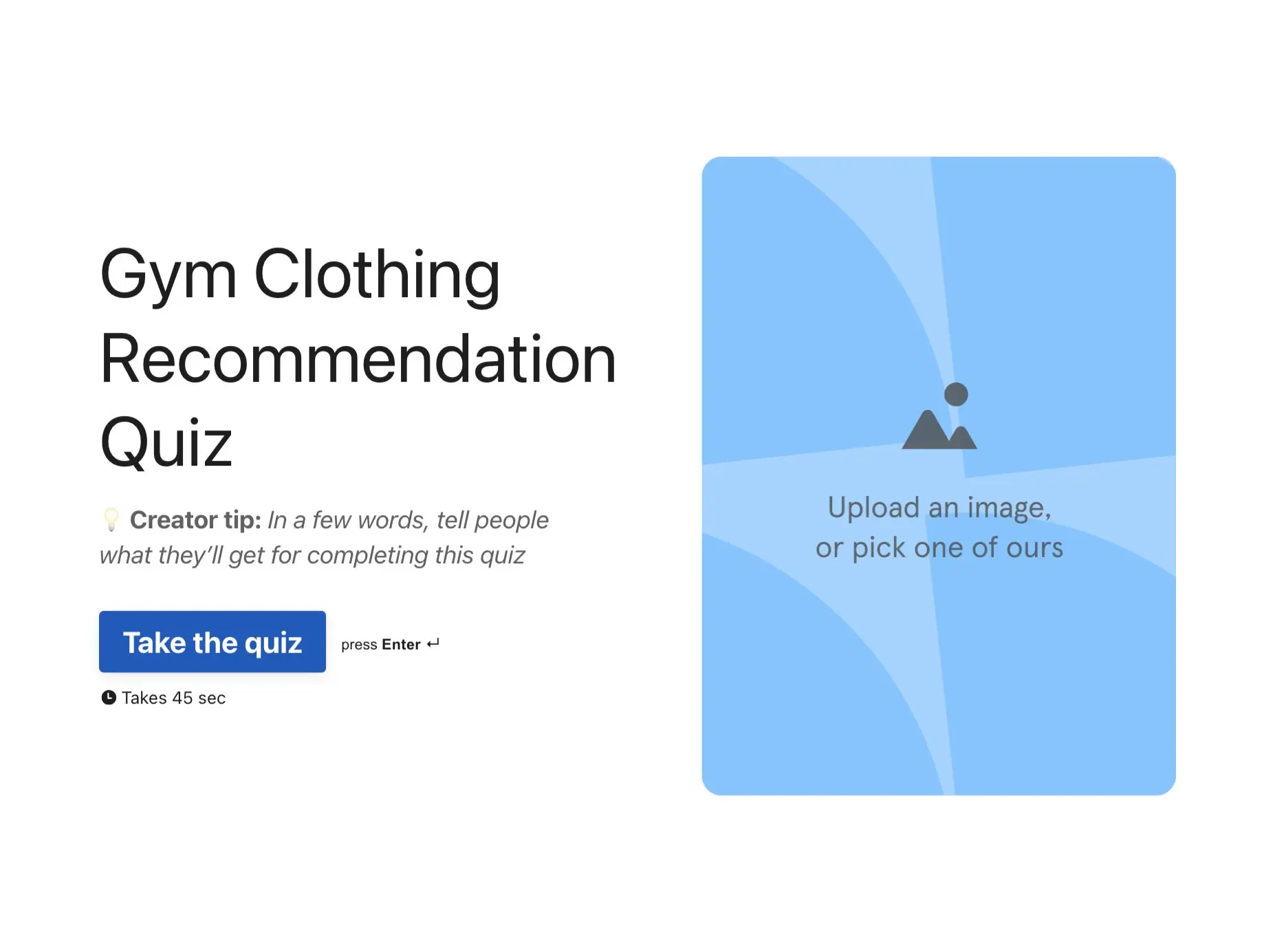 Gym Clothing Recommendation Quiz Template Hero