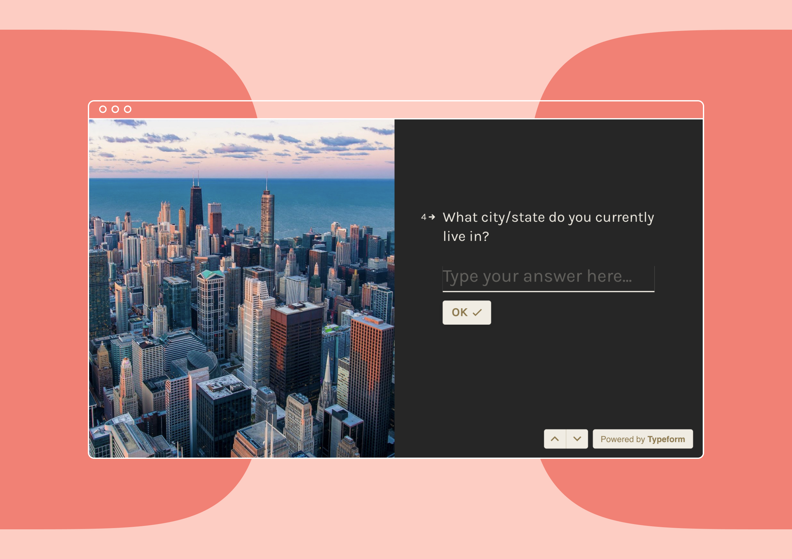Screenshot of stylized survey question asking which city or state you live in.